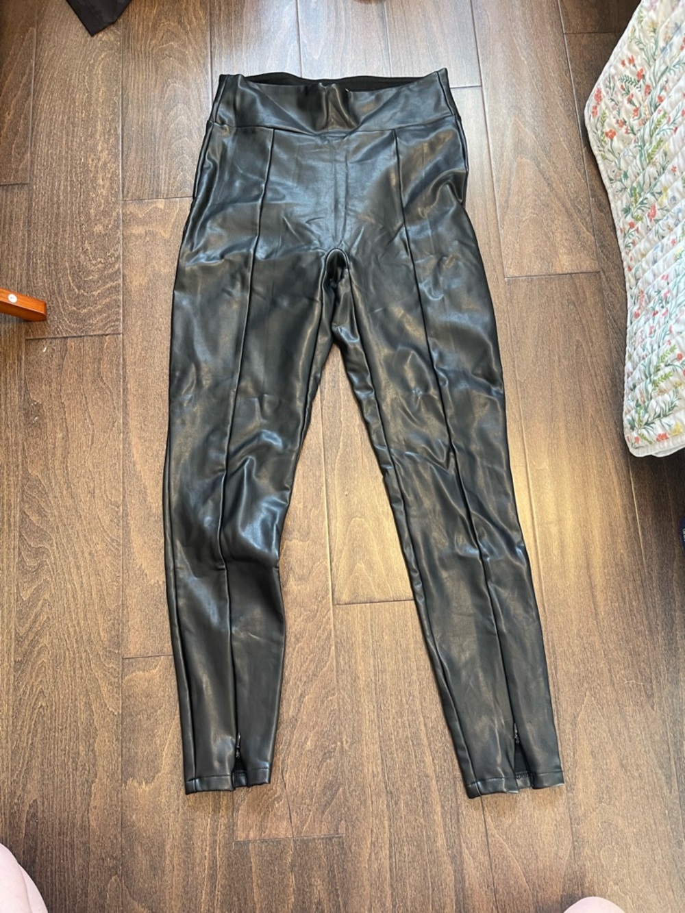 Abercrombie & Fitch Black Faux Leather Leggings with Ankle Zips